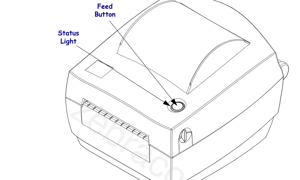 محل دکمه Feed روی لیبل پرینتر Zebra GC420